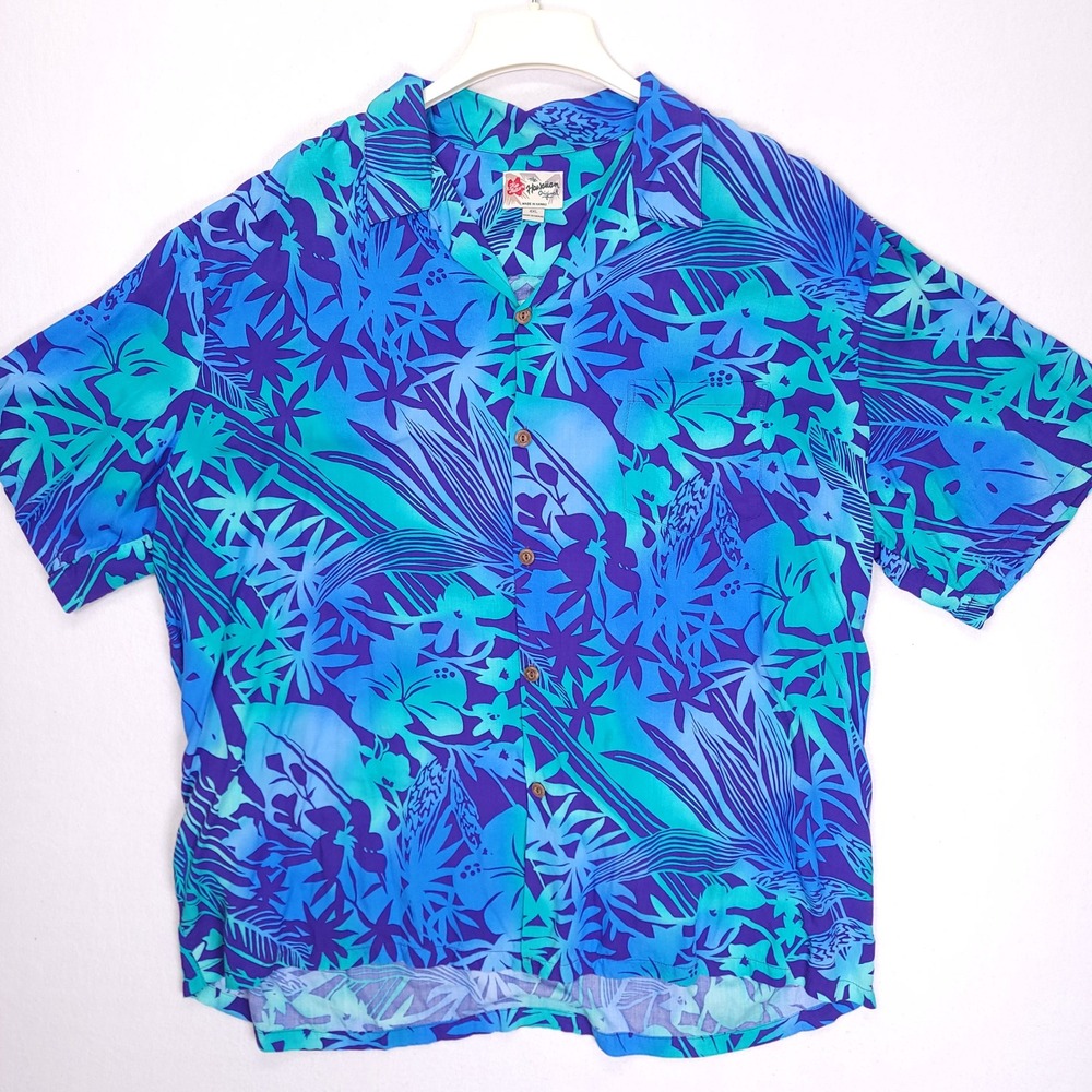 Hilo Hattie Hawaiian Shirt Mens 4XL Manoa‎ Aloha Blue Teal Tropical Floral Rayon